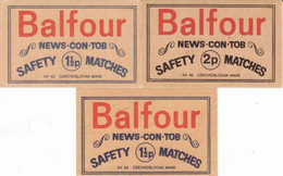 Czechoslovakia, 3 Dif. Étiquettes De Boîte D'allumettes, Export UK, Balfour News Con Tob Manufacturer Solo Sušice - Zündholzschachteletiketten