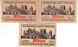 Czechoslovakia, 3 Dif. Étiquettes De Boîte D'allumettes, Export UK, Alban, Albans Herts, Manufacturer Solo Sušice - Zündholzschachteletiketten