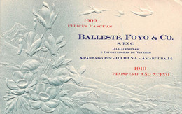 Amerique - CUBA - Habana (La Havane) - Ballesté, Foyo & Co Importadores De Viveres - Carte De Voeux Gaufrée 1909-1910 - Cuba