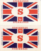 Czechoslovakia, 2 Dif. Étiquettes De Boîte D'allumettes, Export UK, Sperrings, Flag,  Manufacturer Solo Sušice - Zündholzschachteletiketten