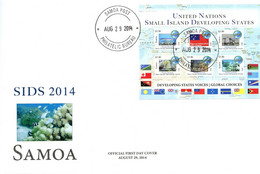 Samoa 2014, SIDS, Fishes, Turtles, Seahorses, Coral Reef, Flag, Map, 6val In Block In FDC - Buste