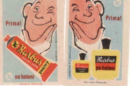 Czechoslovakia, Étiquettes De Boîte D'allumettes, Barbus, Shaving Cream, Aftershave Lotion, Manufacturer Solo Lipník - Zündholzschachteletiketten