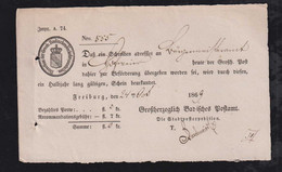 Baden 1869 Einschreiben Einlieferungsschein FREIBURG - Lettres & Documents