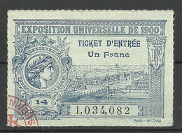 France 1900 EXPOSITION UNIVERSELLE Paris Ticket D` Entree Eintritttskarte - 1900 – Paris (France)