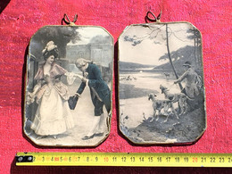 2 Photos Dans Leurs Cadres En Fil De Cuivre Ou En Laiton? Photographie -Vintage- Repro La Cour Et La Chasse- - Persone