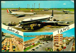 CLL147  -  SALUTI DA FANO - 4 VEDUTE ANIMATA AUTO CAR AVION AEREO AIRPLANE AIRPORT 1969 - Fano