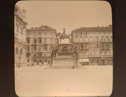 Delcampe - Italie - TURIN - TORINO - Plaque De Verre Ancienne (1906) - Place Carignan - Le Monument De Charles-Albert - Autres Monuments, édifices