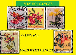 1952 (°) BANANA BELGIAN CONGO  CANCEL STUDY [6] COB 305+310+317+318+320 TROPICAL FLOWERS SELECTION X 5 CANCELS - Varietà E Curiosità