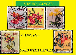 1952 (°) BANANA BELGIAN CONGO  CANCEL STUDY [6] COB 305+310+317+318+320 TROPICAL FLOWERS SELECTION X 5 CANCELS - Errors & Oddities