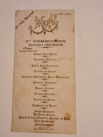 Carte  MENU 1er  COMMUNION AUGUSTA MAURAND Région Le Puy En 1930 - Menus
