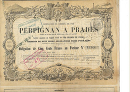 COMPAGNIE DE CHEMIN DE FER  - PERPIGNAN  A PRADES - OBLIGATION DE 500 FRS  - ANNEE 1867 - Spoorwegen En Trams