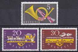 MiNr. 519 - 521 Schweiz1949, 16. Mai. 100 Jahre Eidgenössische Post - Postfrisch/**/MNH - Neufs