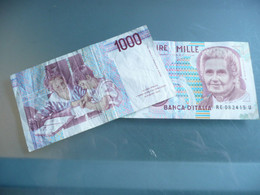 NUMISMATIQUE 2 BILLETS DE 1000 LIRE MILLE BANCA D'ITALIA 1990 M. MONTESSORI - 1000 Lire