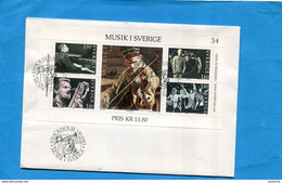 -Marcophilie-SUEDE--lettrer- FDC-cad 1.10-83-bloc Music -musiki-5 Stamps - Storia Postale