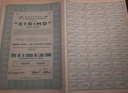 Etrimo - Société D'Etudes Et De Réalisations Immobilières S.A. - Titre De 10 Actions De 1000 Frs.- Bruxelles 1957. - Bank En Verzekering