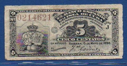 CUBA - P. 45a – 5 Centavos 15.05.1896  VF Serie 0214621 - Cuba