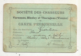 Carte Personnelle, Société Des Chasseurs De Varennes, Blaslay Et Thurageau,  Vienne - Lidmaatschapskaarten