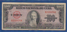 CUBA - P. 82b – 100 Pesos 1954 VF, Serie B235876A - Cuba