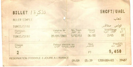 Ticket Train SNCFT Tunis - Sfax (2003) - Welt