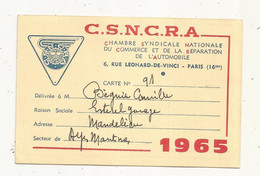 Carte De Membre,Chambre Syndicale Nle. Du Commerce De La Réparation,du Garage,de L'entretien Et Du Ravitaillement, 1961 - Cartes De Membre