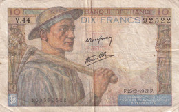 BILLETE DE FRANCIA DE 10 FRANCS DEL 25-03-1943  (BANKNOTE) MINEUR - 10 F 1941-1949 ''Mineur''