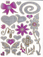 Blumen Herz Herzen Liebe Silber Aufkleber Metallic Look /  Heart Love Grey Sticker 13x10 Cm ST237 - Scrapbooking