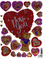 Teddy Herz Herzen Liebe Bunt Aufkleber Metallic Look /  Heart Love Colorful Sticker 13x10 Cm ST156 - Scrapbooking