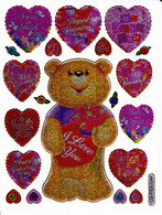 Teddy Herz Herzen Liebe Bunt Aufkleber Metallic Look /  Heart Love Colorful Sticker 13x10 Cm ST197 - Scrapbooking