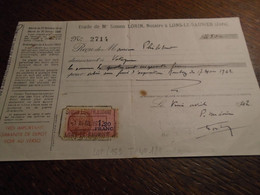 20/04/1942- JURA ( LONS LE SAUNIER ) Recu NOTARIAL Timbre FISCAL N° 121  Cote = 1,00 Eur ++  4  Photos - Lettres & Documents