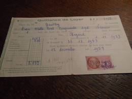 20/12/1959 - JURA ( LONS LE SAUNIER ) Quittance De LOYER  Timbre FISCAL N° 139  ++  4  Photos - Lettres & Documents