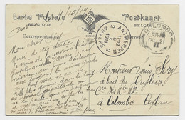 BELGIQUE 10C AU RECTO CARD ANVERS 1911 POUR A BORD DU DUPLEIX CIE MARITIMES COLOMBO CEYLAN - 1905 Grosse Barbe