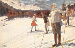 23-2050 : CARTE ILLUSTREE PAR ALBERT MAENNUIEN. SKIEURS - Sports D'hiver