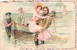 Couple  - Couple Sortant D'une Barque - Bateau - Mer - Colorisé - Précurseur - Oblitéré 1902 - Carte Postale Ancienne - Paare