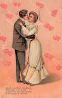 Couple  -  Couple Qui S'embrasse - Colorisé - Relief - Coeur - Poème - Carte Postale Ancienne - Paare