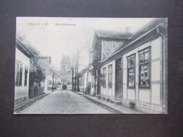 AK Um 1905 Halle In Westfalen Bahnhofstrasse Mit Geschäft Carl Meyer Buchbinderei Hof Photogr. Haeyn Wilms - Halle I. Westf.