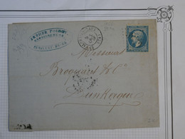 BO11 FRANCE BELLE  LETTRE RRR 1866 ST VALERY A DUNKERQUE   +N°22  + C. PERLé + AFFRANCH.INTERESSANT++ - 1862 Napoléon III