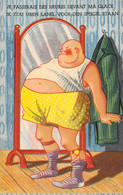 HUMOUR - Je Passerais Des Heures Devant Ma Glace - Obésité - Chaussettes Rayées - Chauve - Carte Poste Ancienne - Humour