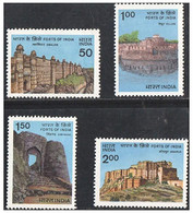 India 1984 Forts Of India (Gwalior Fort - Vellore Fort - Simhagad Fort - Jodhpur Fort) 4v SET MNH As Per Scan - Châteaux