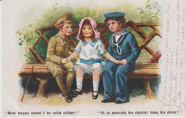 Militaria .Fillette Entre Un Soldat Anglais Et Un Marin Français "Si Je Pouvais Les Choisir Tous Les Deux !" - 1900-1949