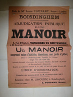 62 Boisdinghem, 1955, Vente D'un Manoir Et Lumbres, Foyer Des Vieux, Affiche Ancienne ORIGINALE, Ref 1402  ; A 31 - Afiches