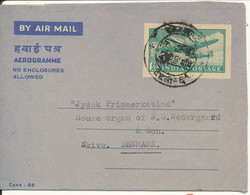 India Aerogramme Sent To Denmark 10-2-1955 - Poste Aérienne