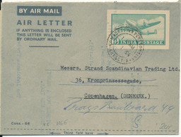 India Aerogramme Sent To Denmark 1-1-1954 - Luftpost