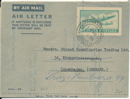 India Aerogramme Sent To Denmark 1-1-1954 - Airmail