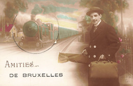 Carte Système - Amitiés De Bruxelles - Edit. J. Lehert - Colorisé - Train - Carte Postale Ancienne - Met Mechanische Systemen