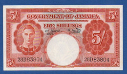 JAMAICA - P.37b – 5 Shillings 01.03.1953 UNC-, Serie 28D83804 -"George VI - Value On Back In 2 Lines" Issue - Giamaica