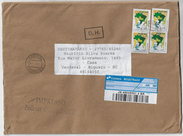 Brazil 2022 Registered Printed Matter Cover From Vitória To Biguaçu 4 Stamp Barcode Registration Label Blue With Logo - Covers & Documents