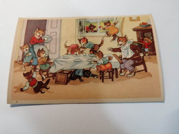 Carte Sonore - Pouet - Famille Chat à Table - Edit. Coloprint - Colorisé - Humour  - Carte Postale Ancienne - Mechanical