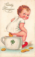 Carte à Système - Billet - Colorisé - Gelukkig Nieuwjaar - Enfant Sur Le Petit Pot - Carte Postale Ancienne - A Systèmes