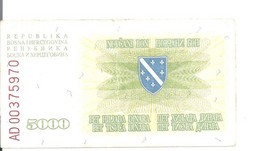 BOSNIE HERZEGOVINE 5000 DINARA 1993 VF P 16 A - Bosnie-Herzegovine