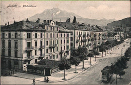 ! Alte Ansichtskarte, Luzern, Schweiz, 1908, Pilatusstrasse, Hotel Jura, Tram, Straßenbahn, London - Luzern